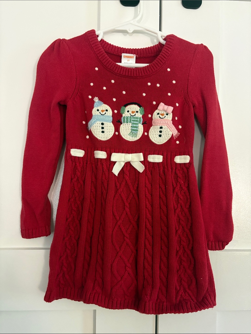 Gymboree Red Snowman Cable-Knit Holiday Dress with Bow